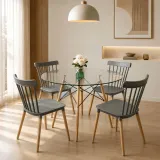 Comedor Redondo Vidrio 100cm 4 Sillas Windsor Polipropileno