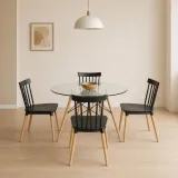Comedor Redondo Vidrio 100cm 4 Sillas Windsor Polipropileno