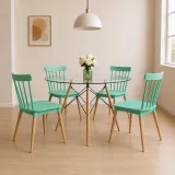 Comedor Redondo Vidrio 100cm 4 Sillas Windsor Polipropileno