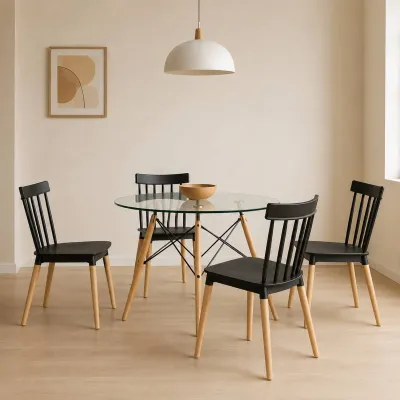 Comedor Redondo Vidrio 100cm 4 Sillas Windsor Polipropileno