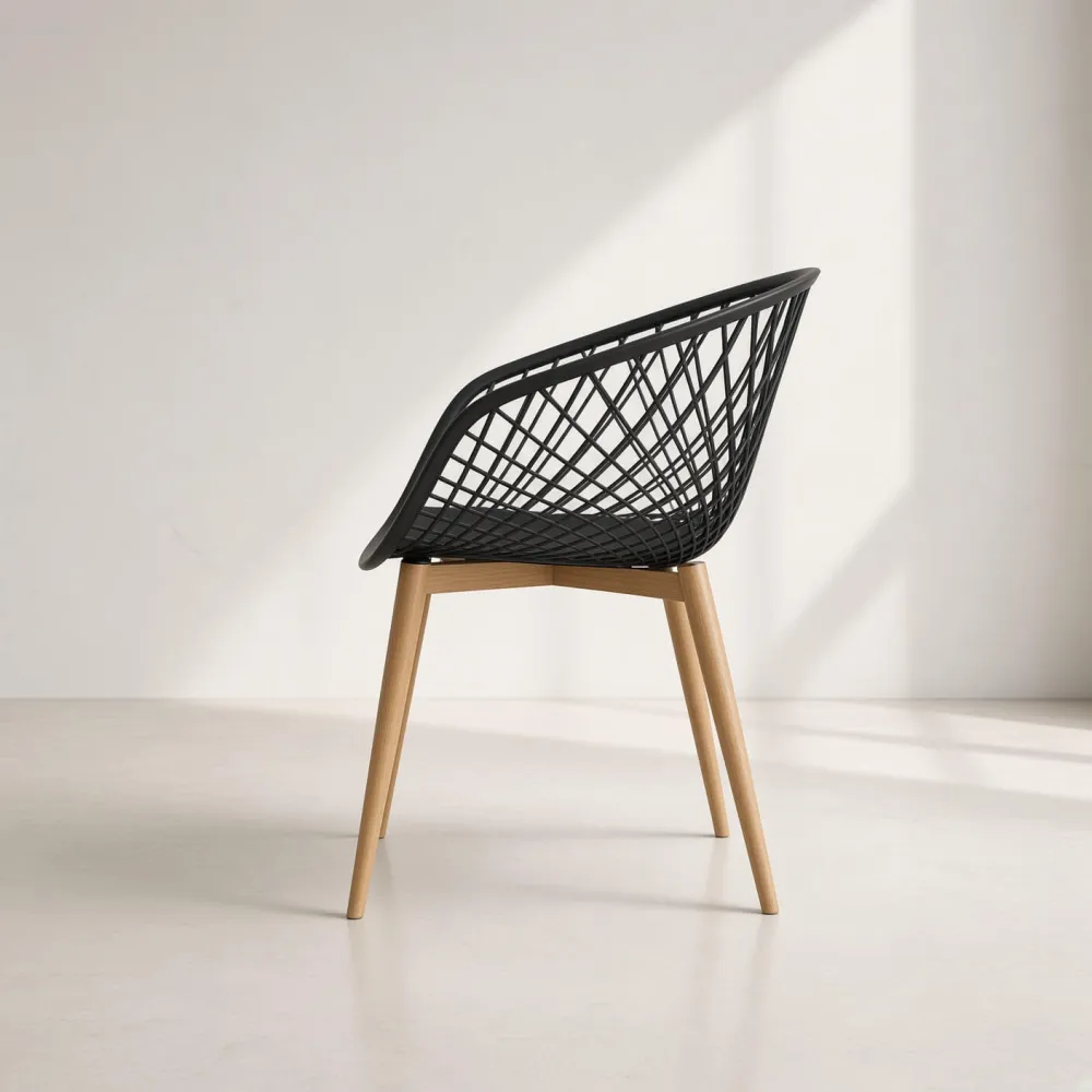 Butaca Mesh Polipropileno Patas Efecto Madera Interior Exterior