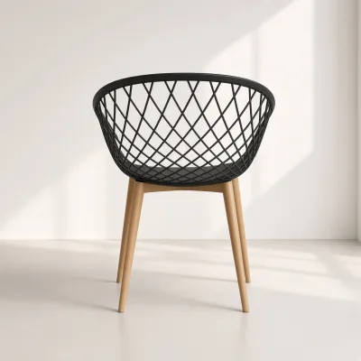 Butaca Mesh Polipropileno Patas Efecto Madera Interior Exterior