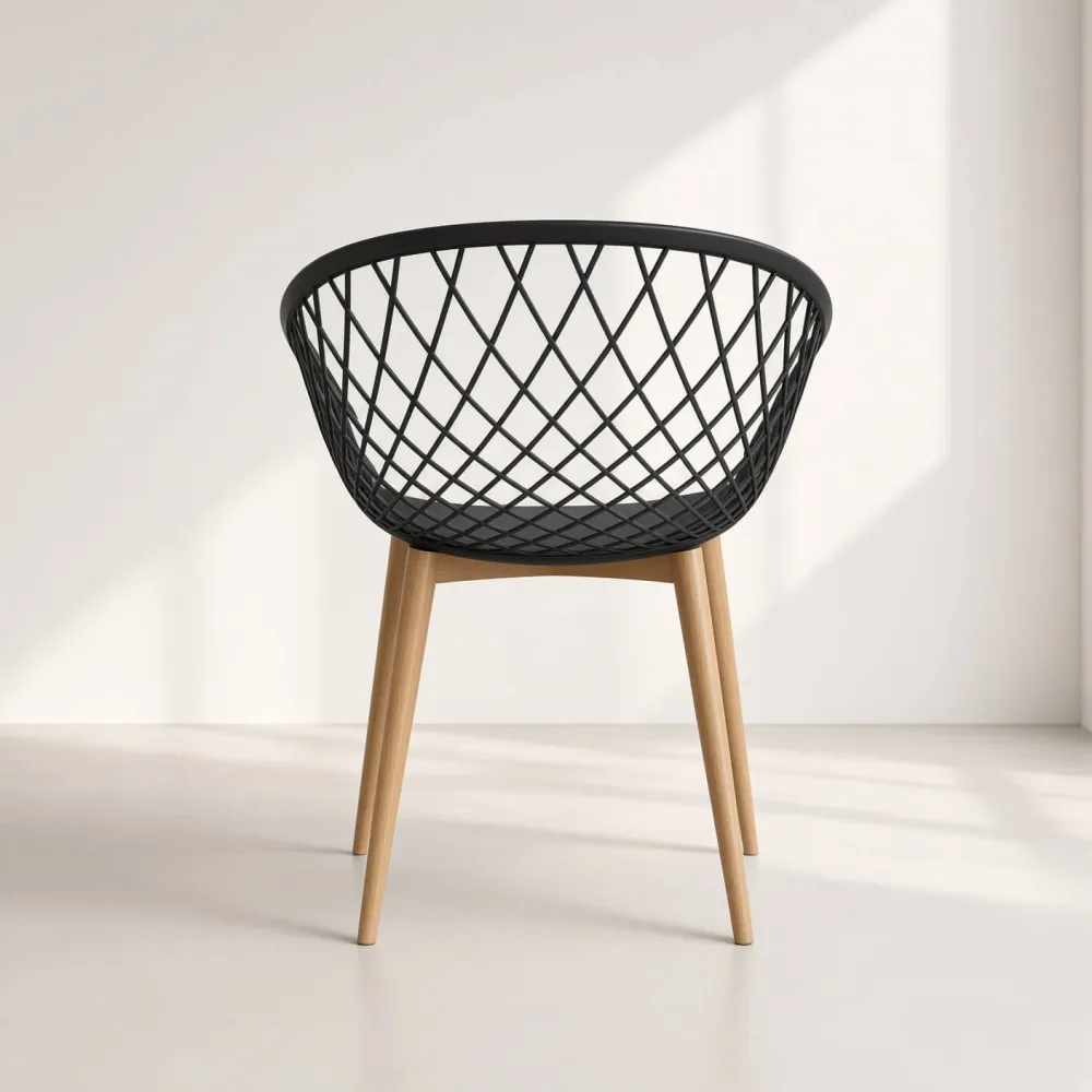 Butaca Mesh Polipropileno Patas Efecto Madera Interior Exterior