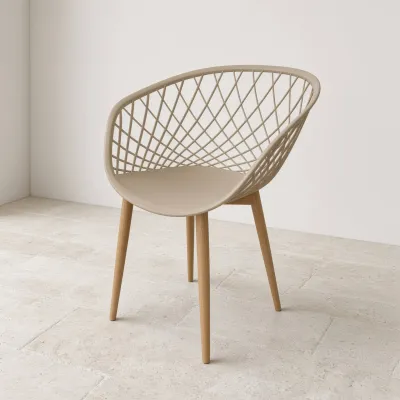 Butaca Mesh Polipropileno Patas Efecto Madera Interior Exterior