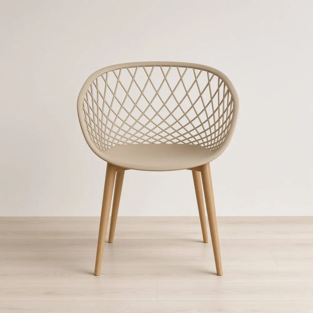 Butaca Mesh Polipropileno Patas Efecto Madera Interior Exterior