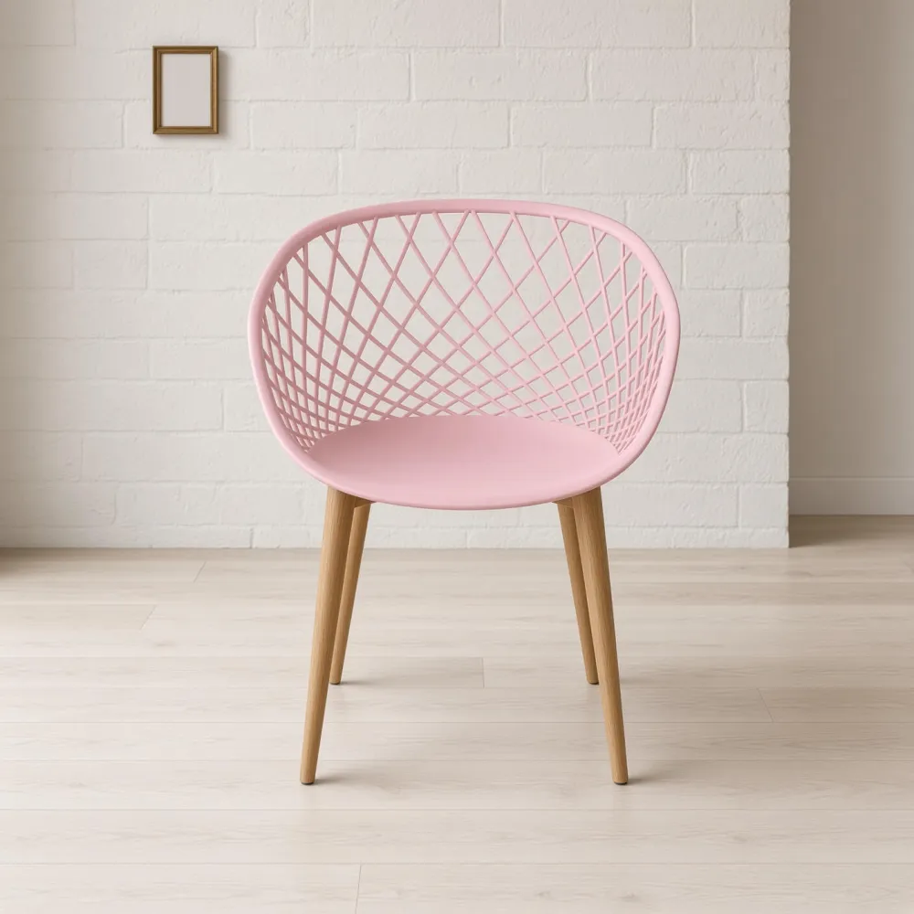 Butaca Mesh Polipropileno Patas Efecto Madera Interior Exterior