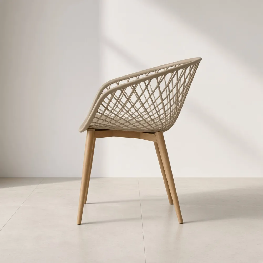 Butaca Mesh Polipropileno Patas Efecto Madera Interior Exterior