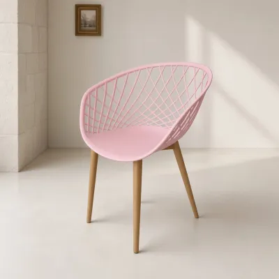 Butaca Mesh Polipropileno Patas Efecto Madera Interior Exterior