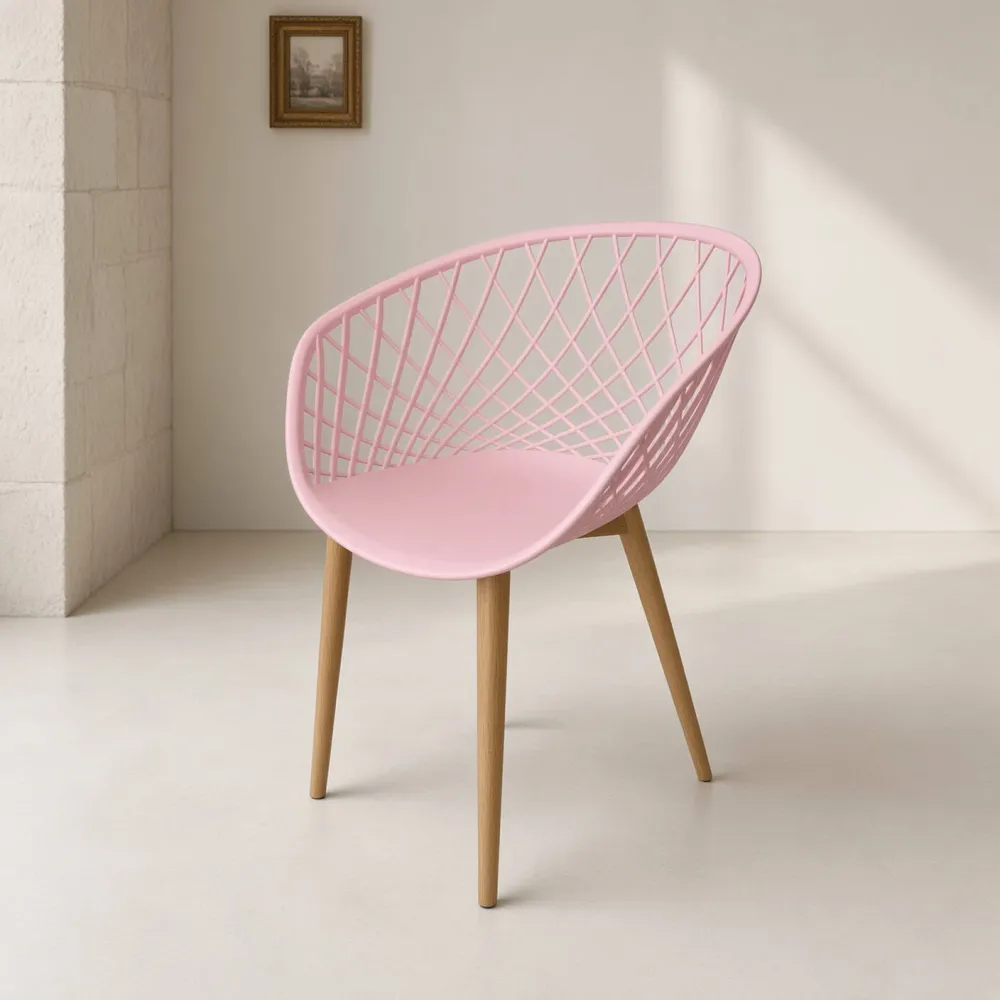 Butaca Mesh Polipropileno Patas Efecto Madera Interior Exterior