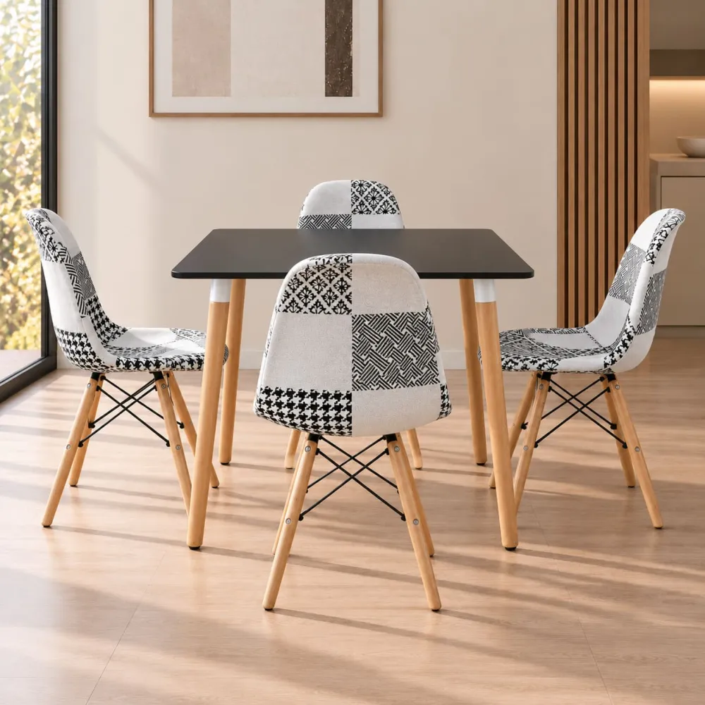 Comedor Mesa Cuadrada MDF 80x80cm 4 Sillas Patchwork