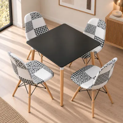Comedor Mesa Cuadrada MDF 80x80cm 4 Sillas Patchwork