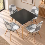 Comedor Mesa Cuadrada MDF 80x80cm 4 Sillas Patchwork