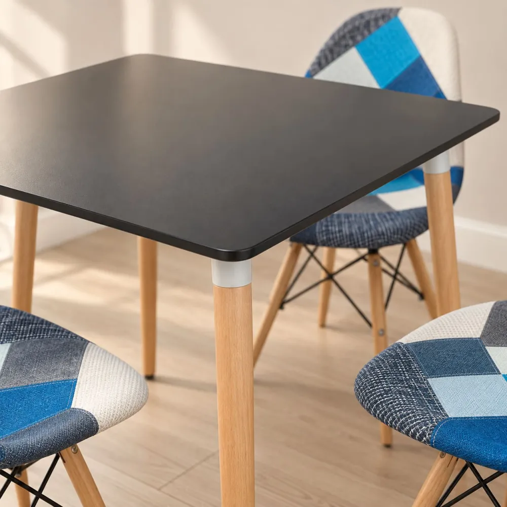 Comedor Mesa Cuadrada MDF 80x80cm 4 Sillas Patchwork