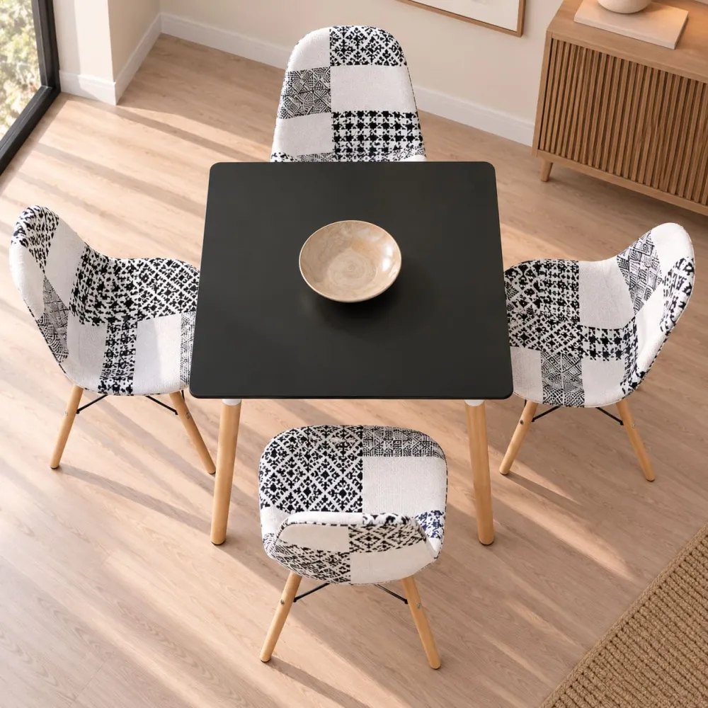 Comedor Mesa Cuadrada MDF 80x80cm 4 Sillas Patchwork