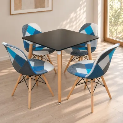 Comedor Mesa Cuadrada MDF 80x80cm 4 Sillas Patchwork
