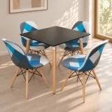 Comedor Mesa Cuadrada MDF 80x80cm 4 Sillas Patchwork