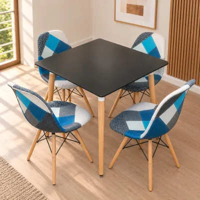 Comedor Mesa Cuadrada MDF 80x80cm 4 Sillas Patchwork