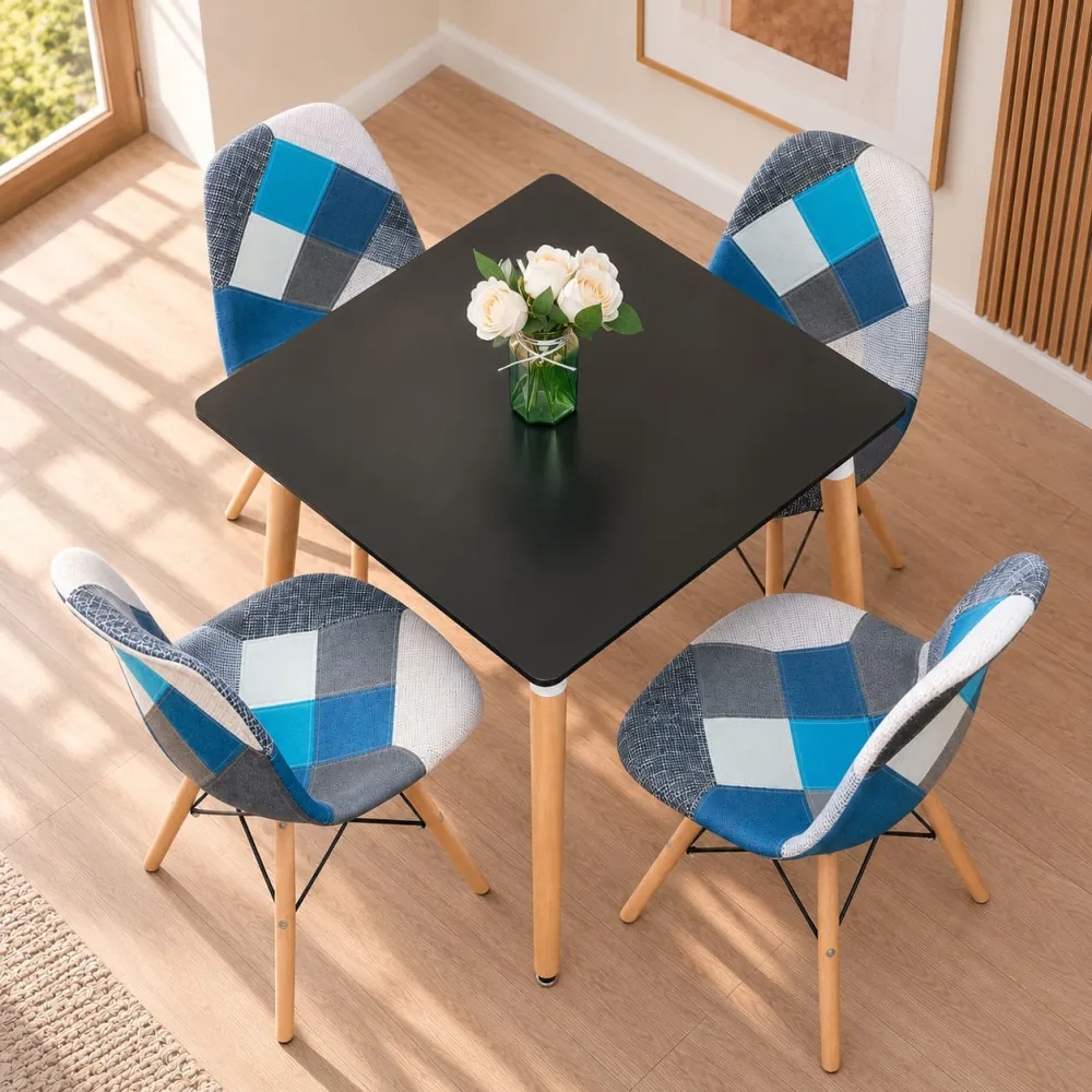 Comedor Mesa Cuadrada MDF 80x80cm 4 Sillas Patchwork
