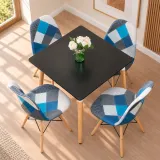 Comedor Mesa Cuadrada MDF 80x80cm 4 Sillas Patchwork