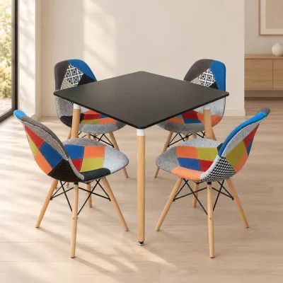Comedor Mesa Cuadrada MDF 80x80cm 4 Sillas Patchwork