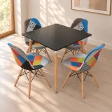 Comedor Mesa Cuadrada MDF 80x80cm 4 Sillas Patchwork