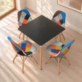Comedor Mesa Cuadrada MDF 80x80cm 4 Sillas Patchwork