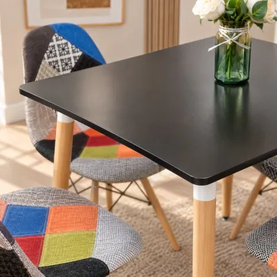 Comedor Mesa Cuadrada MDF 80x80cm 4 Sillas Patchwork