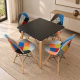 Comedor Mesa Cuadrada MDF 80x80cm 4 Sillas Patchwork