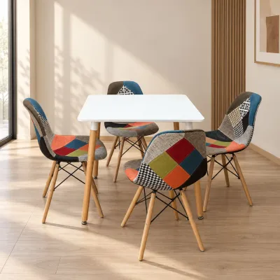 Comedor Mesa Cuadrada MDF 80x80cm 4 Sillas Patchwork