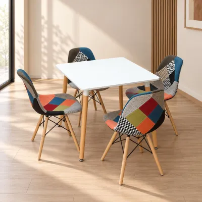 Comedor Mesa Cuadrada MDF 80x80cm 4 Sillas Patchwork