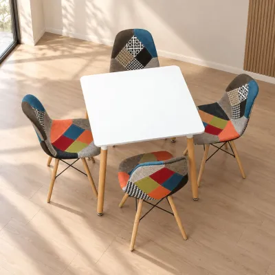 Comedor Mesa Cuadrada MDF 80x80cm 4 Sillas Patchwork