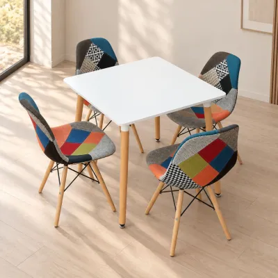 Comedor Mesa Cuadrada MDF 80x80cm 4 Sillas Patchwork