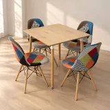 Comedor Mesa Cuadrada MDF 80x80cm 4 Sillas Patchwork