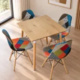 Comedor Mesa Cuadrada MDF 80x80cm 4 Sillas Patchwork