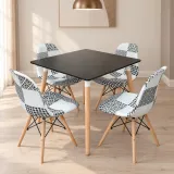 Comedor Mesa Cuadrada MDF 80x80cm 4 Sillas Patchwork