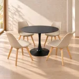 Comedor Redondo Mesa Tulip Negra 80cm 4 Sillas Tulip Acolchadas
