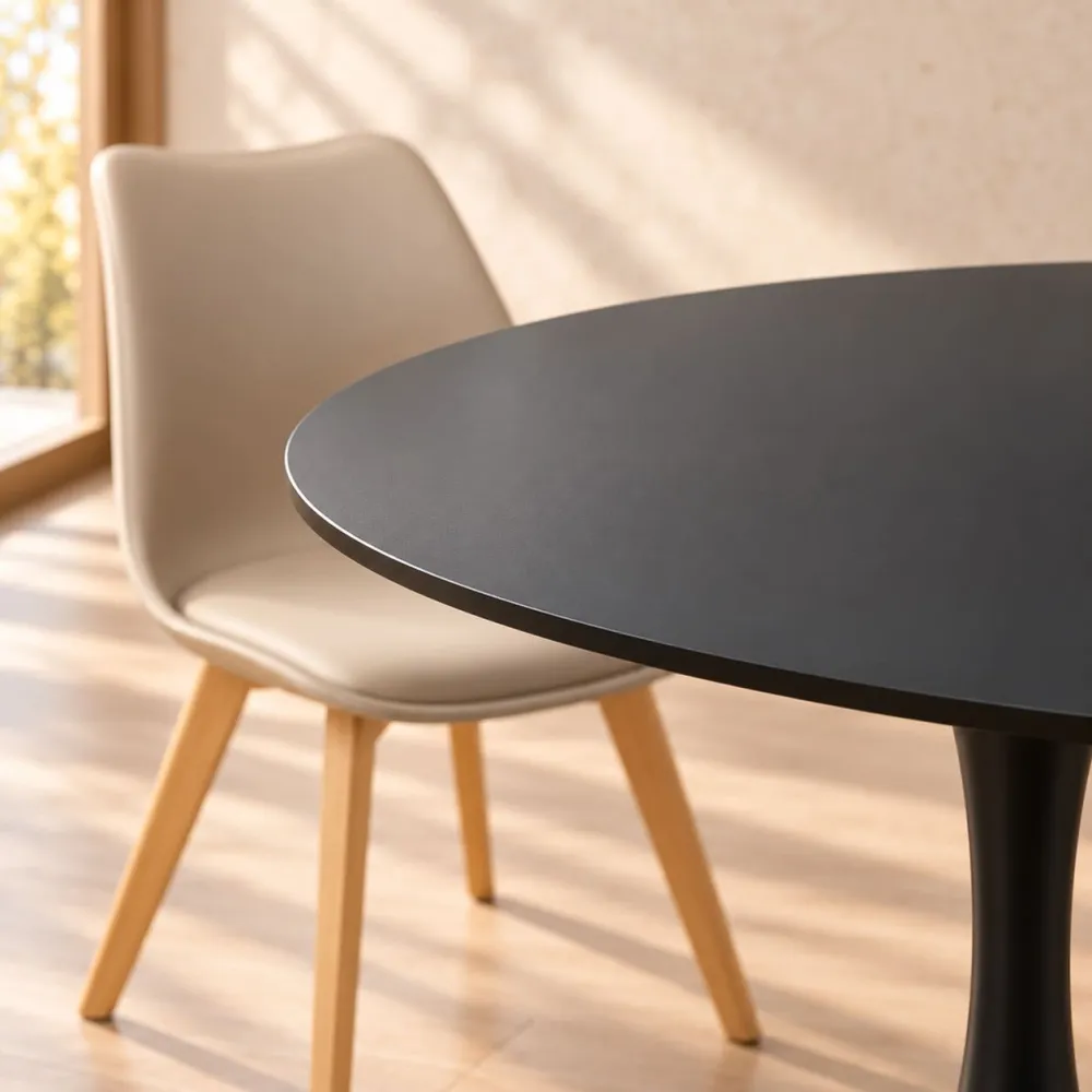 Comedor Redondo Mesa Tulip Negra 80cm 4 Sillas Tulip Acolchadas