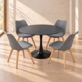Comedor Redondo Mesa Tulip Negra 80cm 4 Sillas Tulip Acolchadas