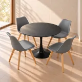 Comedor Redondo Mesa Tulip Negra 80cm 4 Sillas Tulip Acolchadas