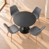 Comedor Redondo Mesa Tulip Negra 80cm 4 Sillas Tulip Acolchadas