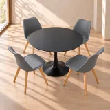 Comedor Redondo Mesa Tulip Negra 80cm 4 Sillas Tulip Acolchadas
