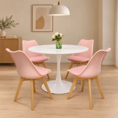 Comedor Tulip blanco 80cm con 4 sillas Tulip acolchadas – Muebles Govi