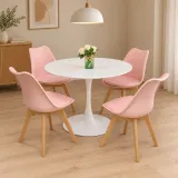 Comedor redondo mesa Tulip blanca 80cm y 4 sillas Tulip patas de madera de haya