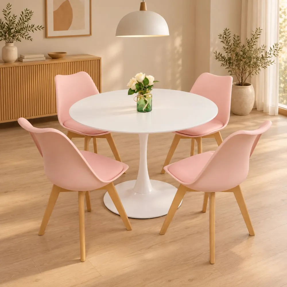 Comedor Tulip blanco 80cm 4 sillas vista superior – Muebles Govi