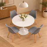 Comedor Tulip blanco 80cm con 4 sillas Tulip acolchadas – Muebles Govi