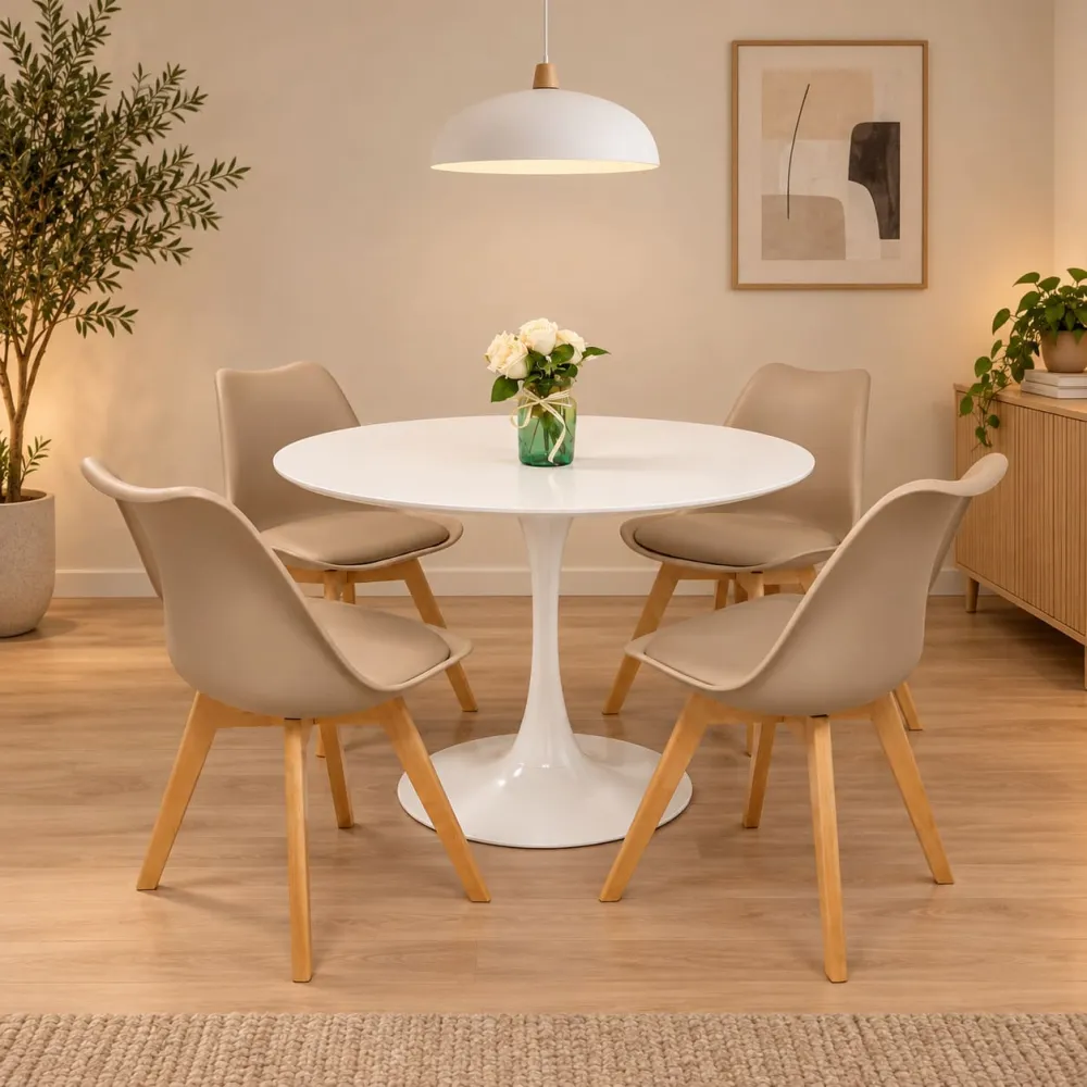 Comedor Tulip blanco 80cm 4 sillas vista superior – Muebles Govi