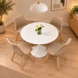 Comedor Tulip nórdico mesa blanca 80cm con 4 sillas Tulip
