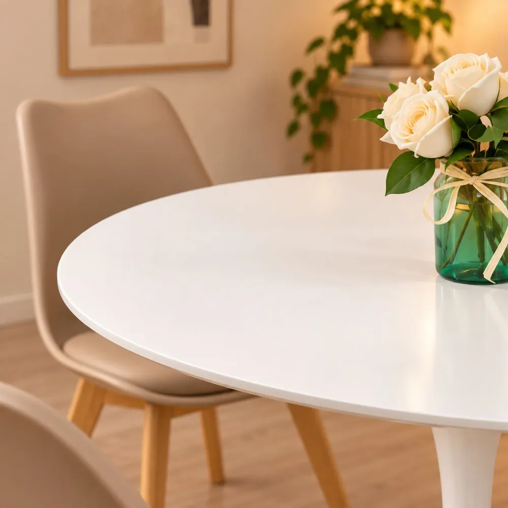 Comedor Tulip blanco 80cm con 4 sillas Tulip acolchadas – Muebles Govi