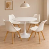 Mesa Tulip blanca redonda 80cm con sillas Tulip, comedor 4 puestos