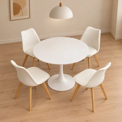 Comedor Tulip blanco 80cm 4 sillas vista superior – Muebles Govi